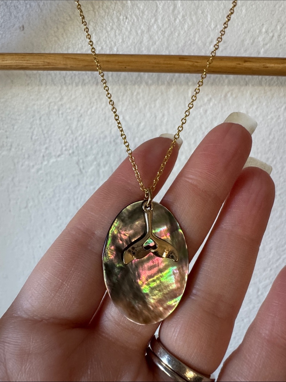 Gold Tone Abalone Whale Tail Necklace